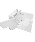 Roll Right Into Knockout Comfort With This 30X52 Wheelchair Accessible Transfer Walk In Tub featuring hydro microbubble jets and L door entry.