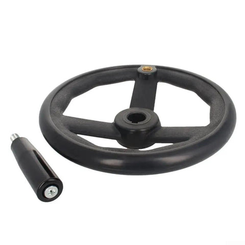 Three Spoke Handwheel With Revolving Handle For Milling Machines And Lathes, adjustable black hand wheel, durable plastic, screw hole mount.