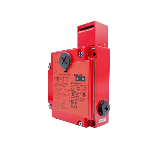 Heavy Duty Safety Door Switch With Insert Solenoid Guard Lock For Industrial Machinery, red sturdy housing, model XCSE7311.