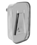 Heavy Duty Stainless Steel Wall Mount Soap Dispenser With Smooth Glide Manual Pump and Ergonomic One Touch Operation. Close-up view.