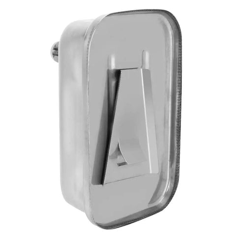 Heavy Duty Stainless Steel Wall Mount Soap Dispenser With Smooth Glide Manual Pump and Ergonomic One Touch Operation. Close-up view.
