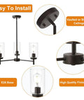 Diagram of Dope Contemporary 3 Light Chandeliers With Rustic Clear Glass Shades Pendant Lighting In Oil Rubbed Bronze For Dining Room