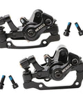 Heavy Duty Mechanical Disc Brake Caliper Front And Rear Kit With Solid Metal Pads For Mountain Folding And Road Bikes features two black calipers with screws.