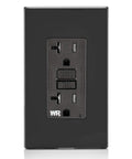 Self Test Smartlockpro Slim GFCI Receptacle With Bright LED Light Built Like A Tank Weather Resistant Tamper Proof Top Shelf Heavy Duty Design 20 Amp Ground Fault Protector Black 10 Pack showing front view with reset and test buttons.