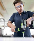 Person using Heavy Duty Cordless Percussion Drill With Real Deal Masonry Punching Power And Smooth Woodworking Flow Including Forstner Bit Compatibility Plus No Nonsense Workhorse Design Tool Only for drilling.