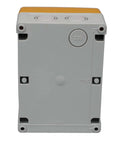 Back view of Beefy Enclosed Mountable Motor Disconnect Switch For Heavy Duty Machinery 3 Pole 25A 600V IP66 NEMA 4X Water Resistant