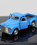 Retro Metal Classic Cars Die Cast Old School Pickup Truck Figurine in Blue Vintage Alloy Mini Car Model with open door detail