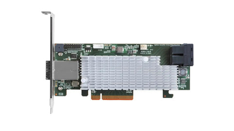 HighPoint RocketStor RAID controller card with heat sink, designed for 4 Bay External Raid Tower Enclosure with Hot Swappable 12G SAS and 6G SATA drive bays.
