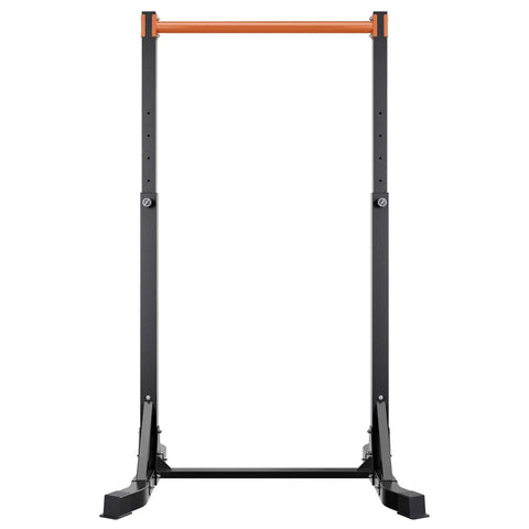 Beast Mode Ready Heavy Duty Free Standing Pull Up Bar Station With H Frame, 330 Lbs Capacity, front view, orange bar, steel frame