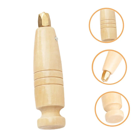 Heavy Duty Two Piece Leather Awl Handle Replacement Set For Handmade Crafts featuring khaki wooden grip and brass tip.