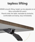 Game Changer Height Adjustable Standing Desk With Silky Gas Lift And Ultra Quiet Lockable Rubber Wheels showing 300mm wire-controlled lift switch.