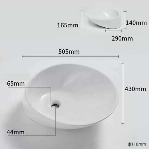 USZWBY Bathroom Vessel Sink Bathroom Vessel Sink Oval Above Counter White Porcelain Ceramic Bowl Basin dimensions detailed view