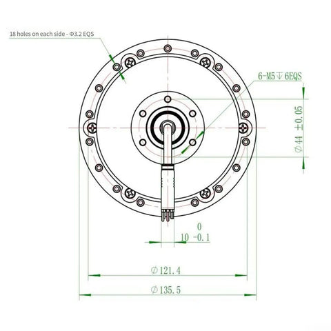 Technical diagram of Electric Bike Hub Motor 36V 250W And 48V 350W Brushless Rear Wheel Drive, 9 Pin Connector, 135mm Split Gear