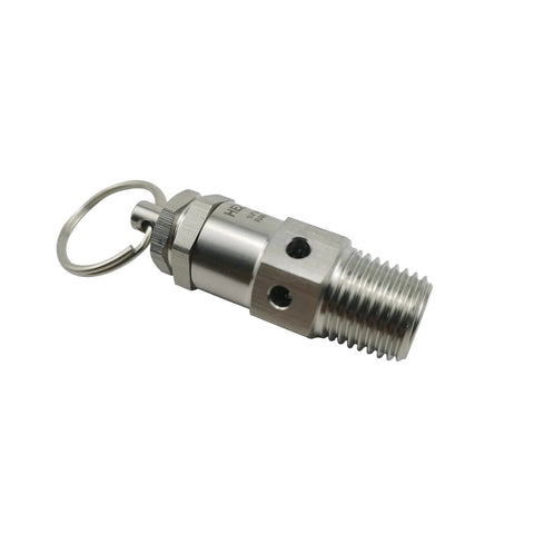 Adjustable 1/4 in NPT male stainless steel pressure relief valve with key ring