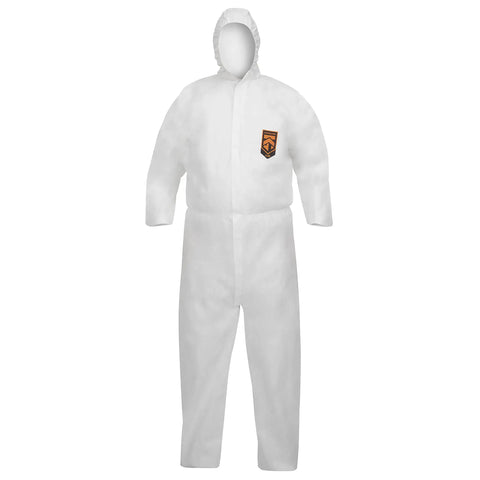 Reflex Liquid And Particle Protection Coveralls Workhorse With Respirator Fit Hood, Medium, displayed front view showing zip front.