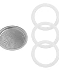 3 Silicone Gaskets and 1 Aluminum Mesh Filter for Moka Pot Replacement Set for 2 to 12 Cup Espresso Coffee Makers