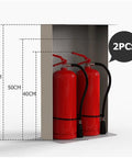 Heavy Duty Stainless Steel Fire Extinguisher Cabinet Built Different For Indoor Outdoor Wall Mount showing two red extinguishers.