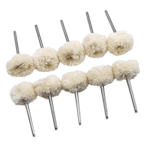 10 piece cotton buffing wheel kit for polishing tools with soft discs for tight spots and precision jobs.
