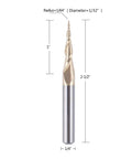 SpeTool tapered ball-nose end mill, 1/4 inch shank, 1/64 inch radius, ZrN coated, side view