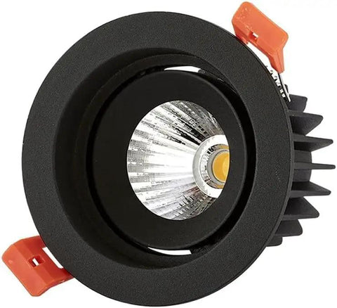 DJVHSRI Recessed Lighting Housing Trim Kits black rotatable downlight with orange clips, suitable for various home decor.