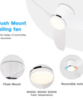 50 Inch Recessed Thin Indoor Ceiling Fan With Lights White 3 Blade Modern Remote DC Silent Motor Quiet Airflow