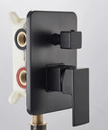 LED Rain Shower System With High Pressure 12 Inch Square Rain Head Handheld Shower Brass Tub Spout Brass Shower Arm Stainless Steel Hose 3 Function Valve Matte Black Bath Faucet Trim Kit Luxury Bathroom Rain Mixer Set - matte black control valve shown in detail with handle and faucet connection