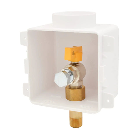 Premium White Gas Outlet Box With Three Quarter Inch Npt Threads And Recessed Shell featuring a yellow shut off valve view.