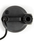 Everbilt SUP54-HD 1/6 HP plastic utility pump, top view, round black housing with power cord and inlet fitting.