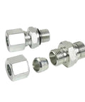 Workhorse Imperial To Metric Hydraulic Transition Fitting, Male Thread Adapter From One Eighth To One Inch, Cone Style BSP To Metric M26x1.5, Carbon Steel, Silver Finish, Three Quarter Inch Port, threaded adapter parts