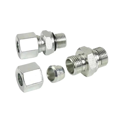 Workhorse Imperial To Metric Hydraulic Transition Fitting, Male Thread Adapter From One Eighth To One Inch, Cone Style BSP To Metric M26x1.5, Carbon Steel, Silver Finish, Three Quarter Inch Port, threaded adapter parts