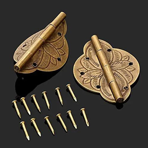 2 Pcs Brass Embossed Decorative Hinge For Wooden Jewelry Box Cabinet Cupboard Doors Retro Vintage Furniture Hardware