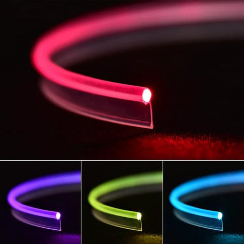 Jushope PMMA fiber optic car ambient light cable, 236 inches; four color variants shown (red, purple, lime, blue)