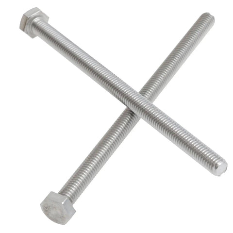8 Piece Set M6x100mm Stainless Steel Mini Iron Flower Press Tool Kit screws, showing close-up of two stainless steel screws crossed