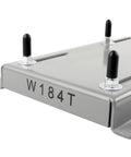184T frame electric motor base mount; silver metal base with black plastic posts and W184T marking (front view).