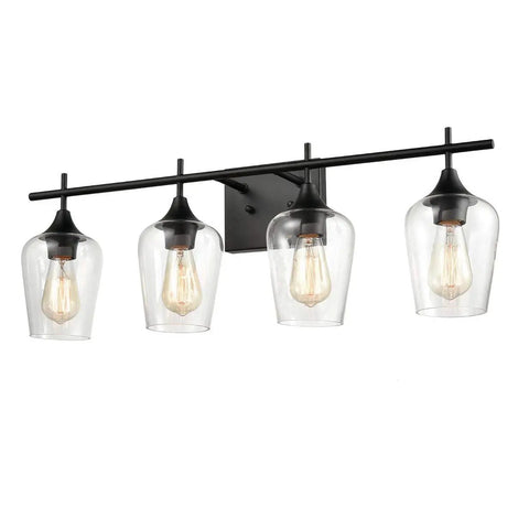 Farmhouse 4 Light Vanity Lights for Bathroom Wall Sconces With Clear Glass Shades Black Finish Rustic Modern Vanity Fixture