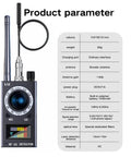 All In One Spy Detector Kit With 10 Level Sensitivity And 5 Detection Modes For Hidden Cameras, Listening Devices, GPS And RF Signals, Electronic Sweeper With 48 Hour Battery Life For Home, Office, Hotels Or Cars Privacy Checks. k18 handheld PC device with antenna and specs chart