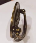 Antique Brass Bail Drawer Pull Set Four Pack Oval Drop Swing Handles For Cabinets, Zinc Alloy, side view showing oval swing handle.