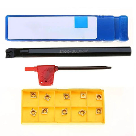 Pro Grade Carbide Inserts Set With S10K SCLCR06 Alloy Steel CNC Turning Tool Holder And Wrench All In One 10 Piece Finishing Kit