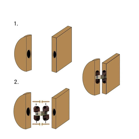 Installation diagram for 6 Pieces Hidden Hinges Set For Cabinets And Doors Built To Last With Plastic And Iron Construction Concealed Folding Hinges Brown Smooth Action Easy Install Furniture Hardware Replacement.