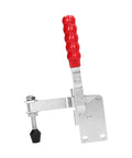 Welding Toggle Clamp Hold Down Bench Clamp With Quick Release Lever For Track System And Metal Fabrication DIY Projects Equipment Installation 749.6 Lb Clamping Force Iron Construction, featuring a red handle and iron body