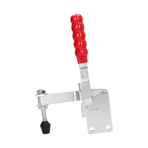 Welding Toggle Clamp Hold Down Bench Clamp With Quick Release Lever For Track System And Metal Fabrication DIY Projects Equipment Installation 749.6 Lb Clamping Force Iron Construction, featuring a red handle and iron body