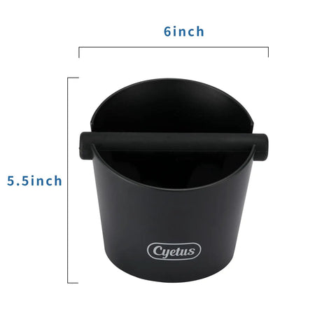 Top view of 6 inch Espresso Knock Box With Silicone Rod And Anti Slip Base, 5.5 inch height, durable coffee grounds bin.