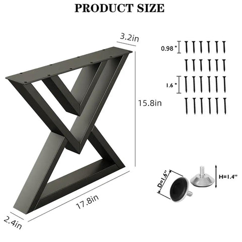 Diamond Shape Black Metal Desk Legs 16 Inch Set Of 2 For Coffee Tables Industrial Modern Base measurements and screws