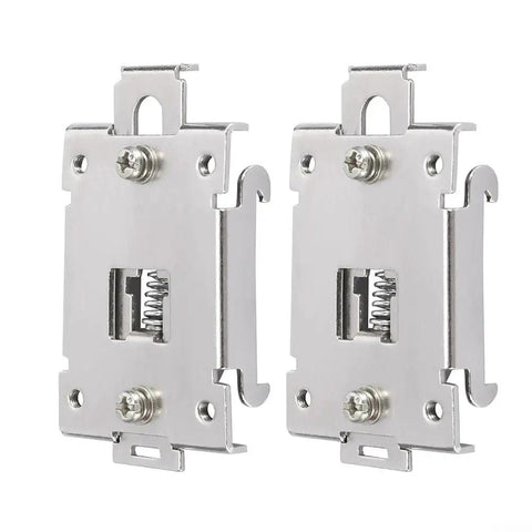 Two Pack 35mm DIN Rail Mount Clips For Solid State Relays Zinc Plated Iron Relay Brackets Rugged Guide Rail Holders For Easy Install In Control Cabinets And Industrial Electrical Panels, front view