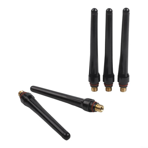 Dope 15 PCS Tig Back Cap Kit Fits Wp 17 18 26 Torch With Brass Bakelite Rubber Covers showing four black torch caps with brass connectors.