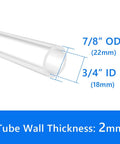 Diagram showing a Three Quarter Inch ID By Seven Eighth Inch OD Food Grade Silicone Tubing High Temperature Flexible Crystal Clear BPA Free