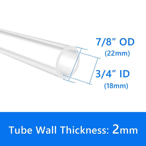 Diagram showing a Three Quarter Inch ID By Seven Eighth Inch OD Food Grade Silicone Tubing High Temperature Flexible Crystal Clear BPA Free