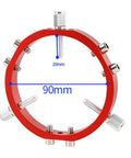 90mm CNC engineered aluminum fixing ring for photography gear and telescopes with precise lens alignment shown in red.