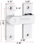 White Flip Barn Door Lock With 180 Degree Privacy Latch And Zinc Alloy Security Hardware, front view with dimensions