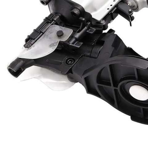 Close-up of Pro-Grade Pneumatic Roofing Nailer 15 Degree Coil Nailer with side-load magazine and aluminum body